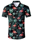 IDGREATIM Hawaii Hemd Männer Flamingo Hawaiihemd Hawaiian Kurze Ärmel Button Down Hemden Shirts...