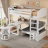 Multifunktionales Kinderbett 90x200cm, Etagenbett Hochbett mit ausziehbarem Tisch, Sofa mit...