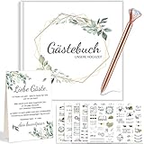 JONRRYIN Gästebuch Hochzeit, Hochzeitsbuch mit Gratis Stift, Sticker und Hochzeit Tischkarten,...