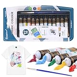 Caelura Textilfarbe Waschmaschinenfest, 12 x 7ml Stofffarben Waschfest, Stoffmalfarben Waschfest mit...