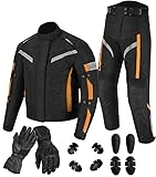 Herren Motorradhose mit Kapuze aus Aramidfaser, Schutzjeans zum Reiten, orange, 5XL