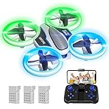 Mini Drohne mit Kamera HD 720P für Kinder, RC Drone mit LED Lichter,Quadrocopter mit 3D Flips,...