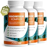 Magnesium Komplex 3x180 Kapseln - hochdosiert mit 375 mg ELEMENTAREM Magnesium - Made in Germany,...