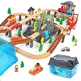 100 Stück Holzeisenbahn und Züge Pack Eisenbahn Anfängerset Kompatibel mit Thomas Passend für...