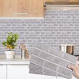 Decoroom Fliesenaufkleber Grau 12pcs/15x30cm Brick Vinyl Selbstklebende Fliesenfolie Wasserfes...