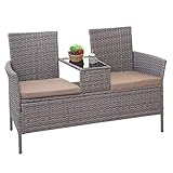 Mendler Poly-Rattan Sitzbank mit Tisch HWC-E24, Gartenbank Sitzgruppe Gartensofa, 132cm - grau,...