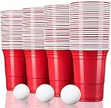 TRESKO 100 Beer Pong Becher wiederverwendbar | Partybecher 473ml - 16oz | Bierpong, Red Cups extra...