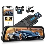 OiLiehu 9,66 Zoll IPS Touchscreen 4K HD Spiegel Dashcam mit Rückfahrkamera WiFi Dash Cam Auto mit...