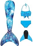 FOLOEO Meerjungfrauenflosse Mädchen Meerjungfrau Flosse für Kinder mit Bikini Set und Monoflosse,...