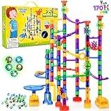 JOYIN 170 Stück Mehrfarbige Murmelbahn Marble Run Set mit 120 Kunststoffteile 50 Glasmurmeln,...