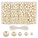TOAOB Holzperlen zum Auffädeln 1050 Stück Holzkugeln mit Loch 6mm 8mm 10mm 12mm 14mm Runde Natur...
