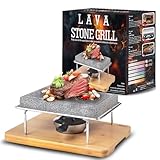Artestia Lava-Steakstein-Tischgrill mit Bambus-Tablett für drinnen und draußen, rauchfreier Grill,...