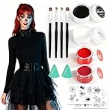 Halloween Schminke Set Make Up Set, Face Paint Schwarz(50g), Weiß(50g), Kunstblut Gel Rot(40g) mit...