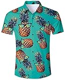 ALISISTER Ananas Hawaiihemd Herren Tropical Button Down Hawaii Hemd Kurzarm Blau Grün Aloha Blusen...