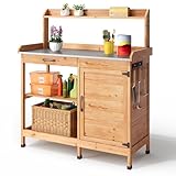 Blishom Pflanztisch aus Massivholz mit Arbeitsplatte, Outdoor Gärtnertisch, Verstellbarem Regal und...
