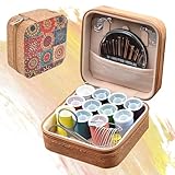 Tragbares Nähset Mit, Stilvolles Retro-Sonnenblumen Nähset Mit, Reise Nähset aus PU-Ledertasche,...