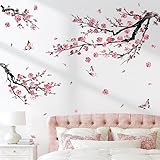 decalmile Wandtattoo Blumen Rosa Baum Ast Wandaufkleber Blumen Blüten Rosa Wandsticker Wohnzimmer...