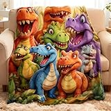 Weiche, lustige Kuscheldecke, niedliche lächelnde Dinosaurier, HD-Digitaldruck auf Flanell, warme,...