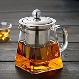 750ml Teekanne Glas Teebereiter mit Abnehmbare Edelstahl-Sieb, Teesieb Glas Teebereiter mit Deckel,...