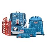 Step by Step Schulranzen-Set 2IN1 PLUS „Angry Shark“ 6-teilig, blau, ergonomischer Tornister mit...