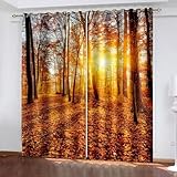 Wycian Curtains Living Room Ösen Gardinen Braun Gelb 2 Er Polyester Herbstwald und Abendlandschaft...