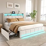 MISNODE Boxspringbett 140 x 190 cm, Doppelbett mit LED-Lichtern, gepolstertes Bettgestell aus Samt...