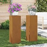 Fasba Pflanzenständer 2 pcs Rostig 24 x 24 x 75 cm Wetterfeststahl, Blumensäule Pflanzensockel...