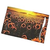 Sonnenblumenfeld, Sonnenuntergang, Meer der Blumen, 6 Stück, Polyester-Tischsets für Esstisch,...