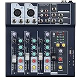 Weymic Professioneller Mixer | 4-Kanal-2-Bus-Mixer/mit USB-Audio-Schnittstelle, Stereo-Equalizer...