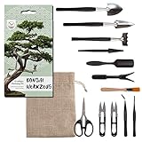 HappySeed Bonsai Werkzeug-Set 13-teilig mit praktischem Aufbewahrungsbeutel - Mini Gartenwerkzeug...