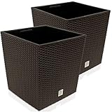 DEUBAŽ 2X Blumentopf 65L 40x40x41cm Rato Low Innentopf Mit Griffen Wetterfest Rattanoptik...