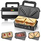 Sandwichmaker 3 IN 1, 1200W & 5-Gang-Temperaturregelung Waffeleisen, Sandwichtoaster, Kontaktgrill...
