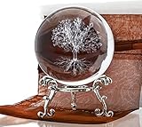 H&D HYALINE & DORA 60 mm Baum des Lebens Kristallkugel mit Ständer, dekorativer 3D Briefbeschwerer,...