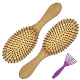 Firschoie Haarbürste Bambus 3er Set, Haarbürsten ohne Ziepen, mit kleinem Reinigungskamm,...