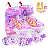 Hozzen Rollschuhe Mädchen Kinder 4 GrößenVerstellbare Quad Rollschuhe für Anfänger (Größe...