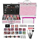 Anpro Veganes Hot Pink Schminkkoffer, Make Up Set für unterwegs mit Kosmetikpinsel, Lippenstift,...