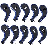 10pcs Golf Iron Head Deckungen wasserdicht mit Reißverschluss gestickten Zahlen Club Protector Blau