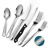 60 TLG Bestecksets, Edelstahl Besteckset für 10 Personen mit Steakmesser, Silber Premium...