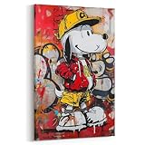 Dekomundo Abstraktes Snoopy Peanuts Leinwandbild Wohnzimmer Schlafzimmer Wanddeko Büro, 75x100 cm