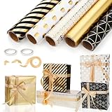 5 Rollen Geschenkpapier Set, 43cm x 3m Geschenkpapier Geburtstag Geschenkpapier Schwarz Gold...