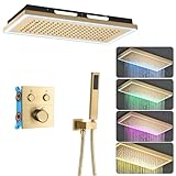 WRKMH Unterputz Duscharmatur Set Gebürstetes Gold, Unterputz Duschsystem mit Thermostat, 64 Farben...
