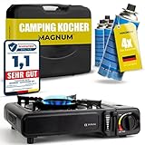 MAGNUM® Gaskocher inkl. 4x Gaskartuschen und Tragekoffer - Campingkocher mit Gaskartuschen –...