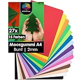 OfficeTree 27x Bögen Moosgummi 2mm - 15 Farben - Moosgummi Platten A4 nicht selbstklebend -...