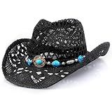 Cowboyhut, Damen Herren Erwachsene Gewebt Stroh Western Cowboy Hut Cowgirl Hat Wild Classic Cowboy...