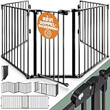 CASARIA® Kaminschutzgitter Baby mit Sicherheitstür Metall ohne Bohren 306x77cm Hundegitter...