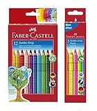 Faber-Castell Bundle 110912 Buntstift Jumbo GRIP 12er Kartonetui; inklusive Spitzer 110994 -...