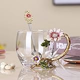 PPEA Emaille Sonnenblume Kristall Bleifreie Glas Teetasse mit Löffel Set, Geschenk für...