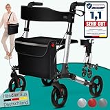 maxVitalis Rollator faltbar und leicht mit Sitz, Leichtgewicht-Reiserollator aus Aluminium, Gehhilfe...