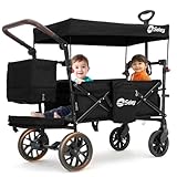 Sekey Bollerwagen Faltbar mit Dach, Kinder Bollerwagen mit XXL PU-Rädern (Ø 24/20 cm) für 1–2...