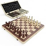 38cm Holz Klapp-Schach- und Dame-Set - 2-in-1 Brettspiel mit 7,6cm König Staunton Figuren und 2...